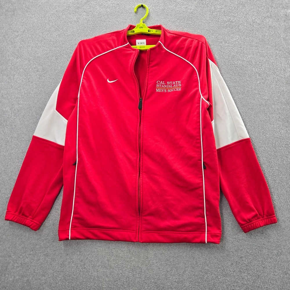 VINTAGE Nike Men Jacket XL Red Track Logo Swoosh Embroidered Full Zip Fitted Y2K